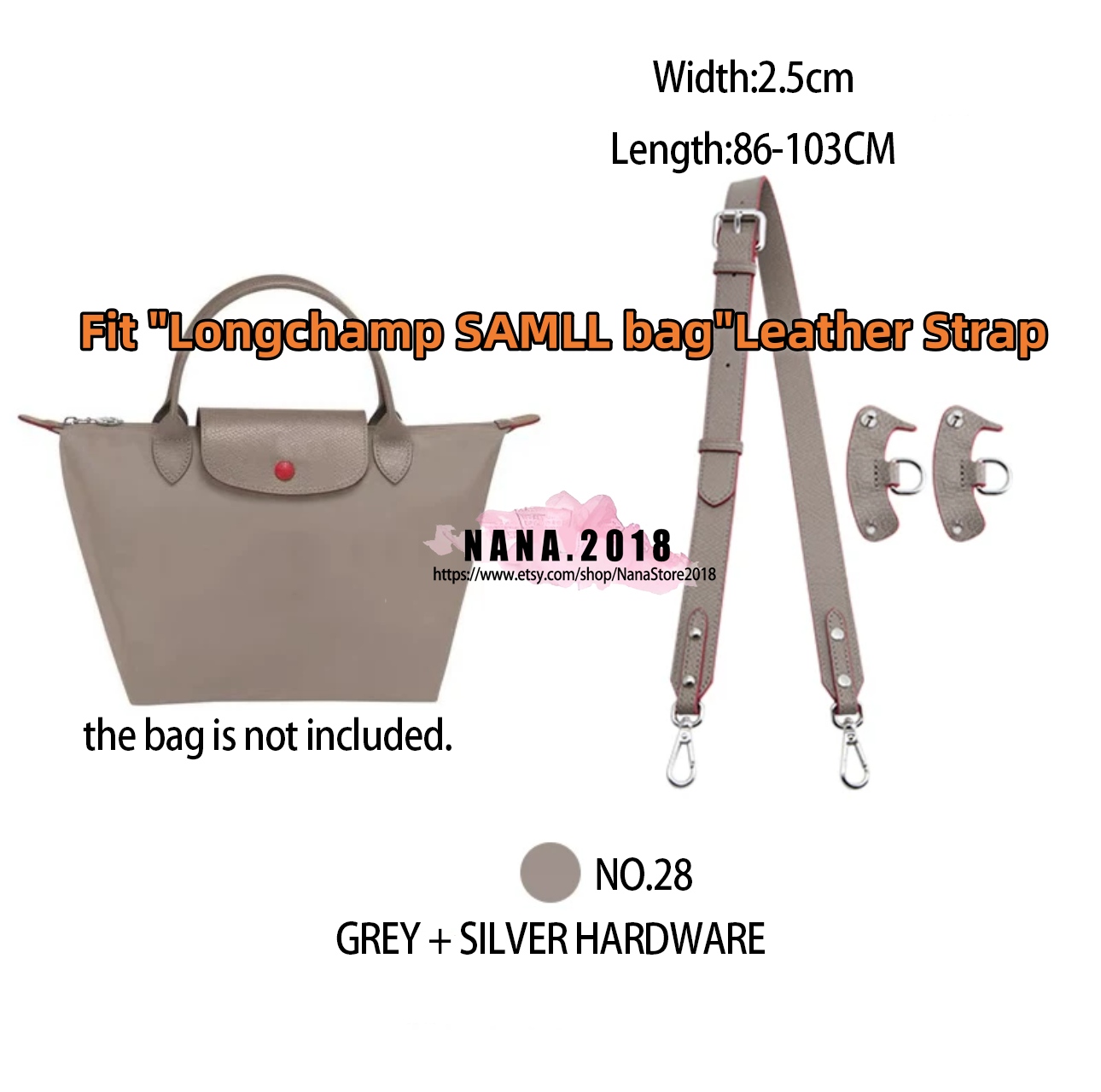 High Quality Leather Wrapping,Fit "Longchamp SAMLL/MEDIUM/LARGE bag"Leather Shoulder Handbag Strap,Metal Crossbody Bag Chain StrapLD-3042-1