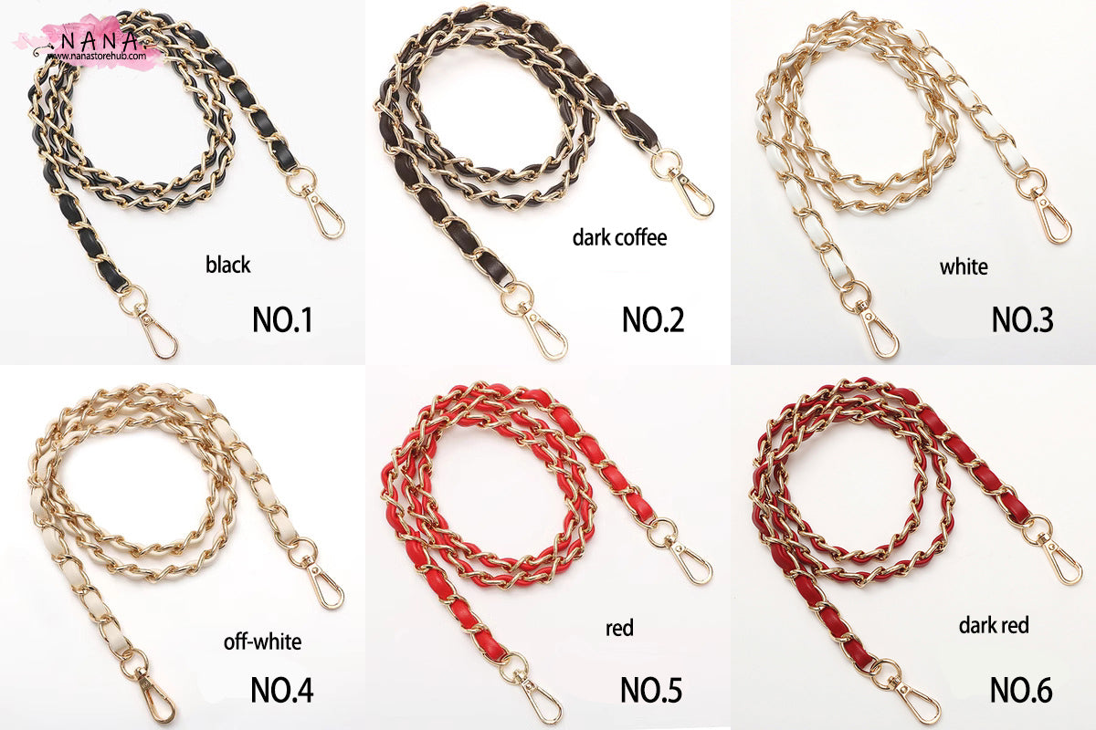 12 Color, 11mm High Quality Purse Chain,Copper and PU Leather, Metal Shoulder Handbag Strap,Bag Strap, Bag Accessories, JD-3064