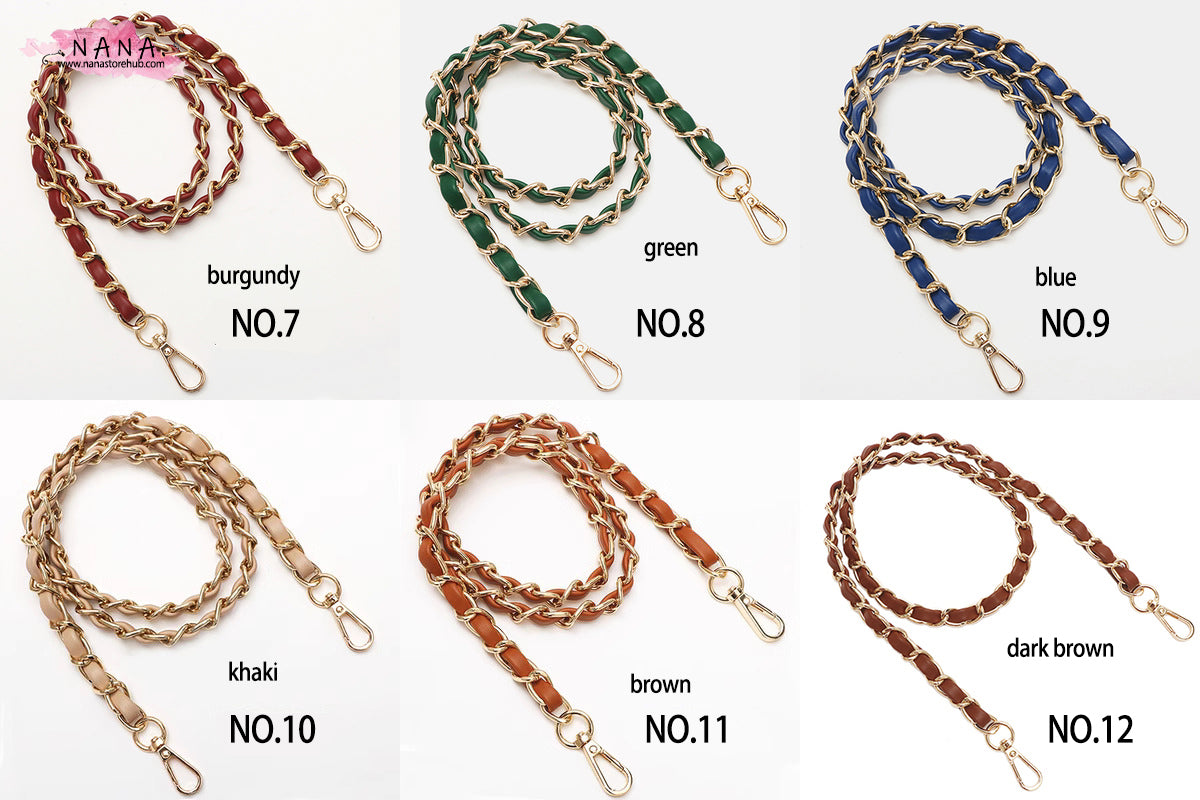 12 Color, 11mm High Quality Purse Chain,Copper and PU Leather, Metal Shoulder Handbag Strap,Bag Strap, Bag Accessories, JD-3064