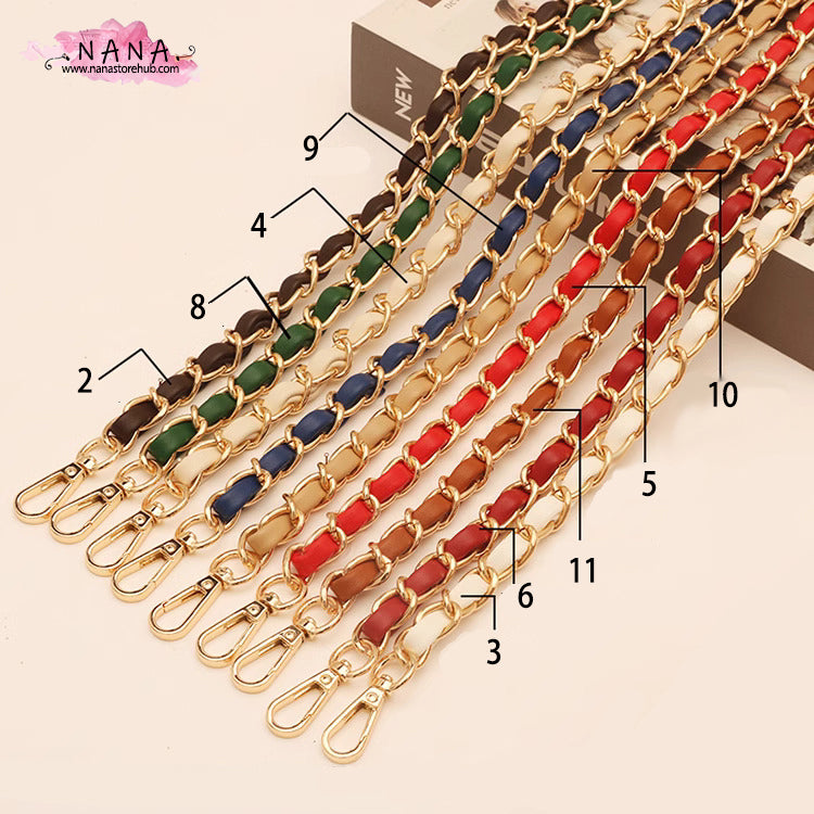 12 Color, 11mm High Quality Purse Chain,Copper and PU Leather, Metal Shoulder Handbag Strap,Bag Strap, Bag Accessories, JD-3064