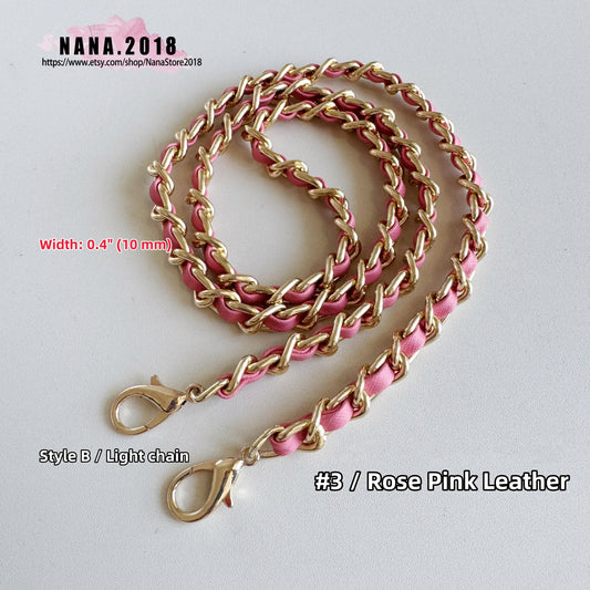 21 Color, 10mm High Quality Purse Chain,Copper and PU Leather, Metal Shoulder Handbag Strap,Bag Strap, Bag Accessories, JD-3157