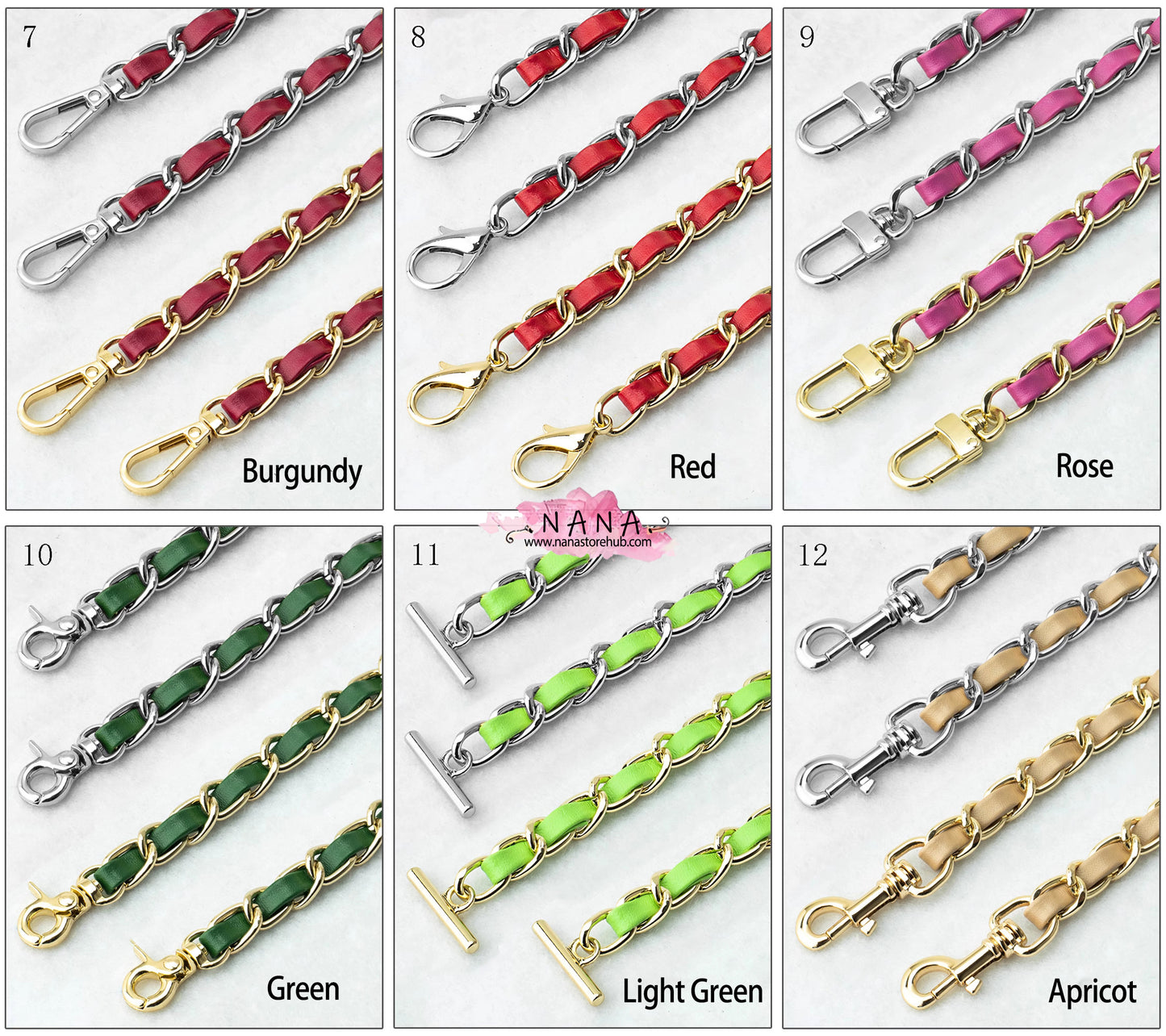 21 Color, 11 mm High Quality Purse Chain,Copper and PU Leather, Metal Shoulder Handbag Strap,Bag Strap, Bag Accessories, JD-3158