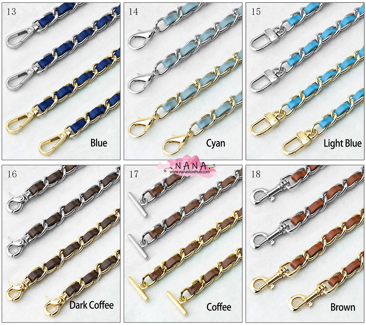 21 Color, 11 mm High Quality Purse Chain,Copper and PU Leather, Metal Shoulder Handbag Strap,Bag Strap, Bag Accessories, JD-3158