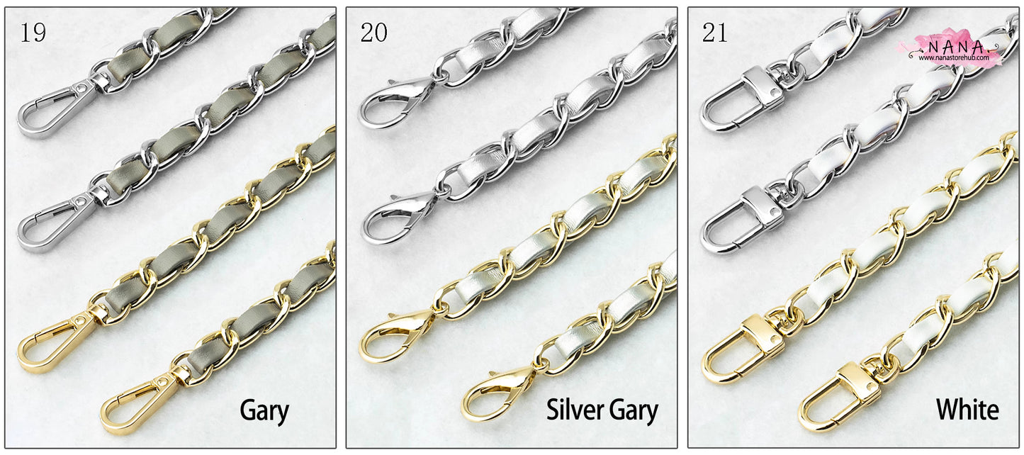 21 Color, 11 mm High Quality Purse Chain,Copper and PU Leather, Metal Shoulder Handbag Strap,Bag Strap, Bag Accessories, JD-3158