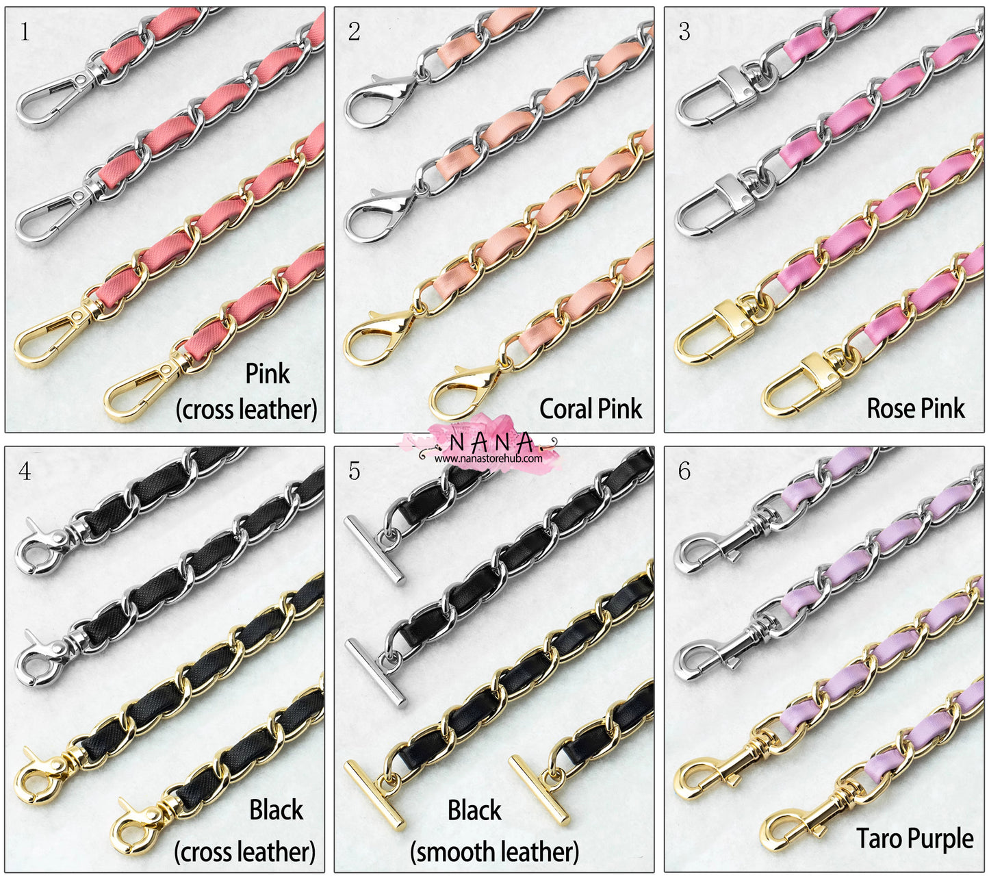 21 Color, 11 mm High Quality Purse Chain,Copper and PU Leather, Metal Shoulder Handbag Strap,Bag Strap, Bag Accessories, JD-3158