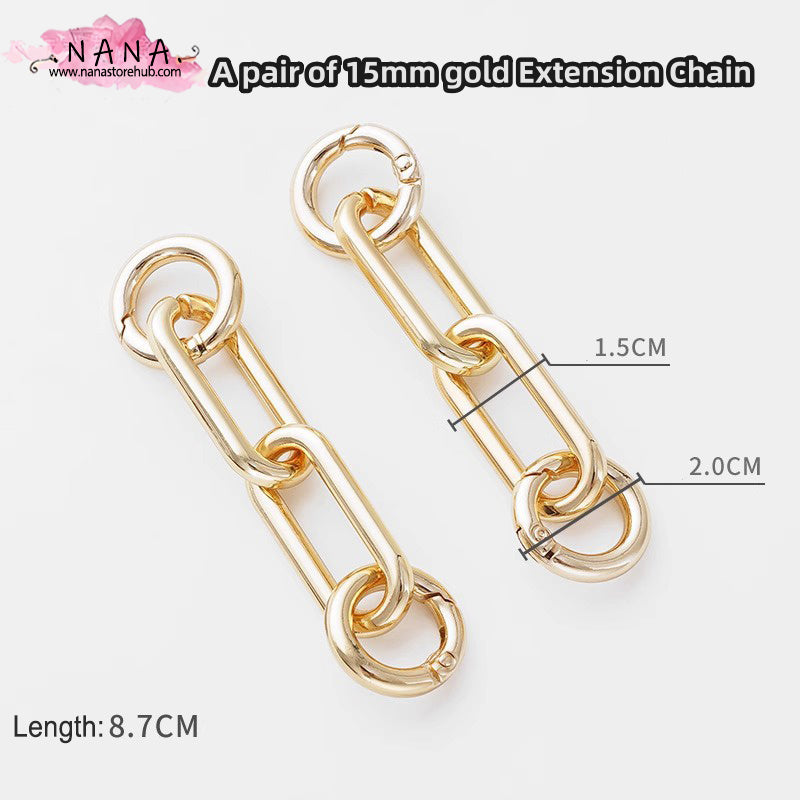 A pair of 15mm Straight Gold High Quality Purse Extension Chain, Metal Shoulder Extension Handbag Strap,Bag Strap, Bag Accessories, JD-3256