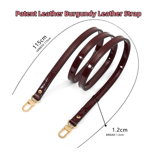 1.2CM Patent Leather Burgundy Bag Strap,High Quality smooth Leather Wrapping, Leather Shoulder Handbag Strap,Replacement Handle,A-60/JD-3388