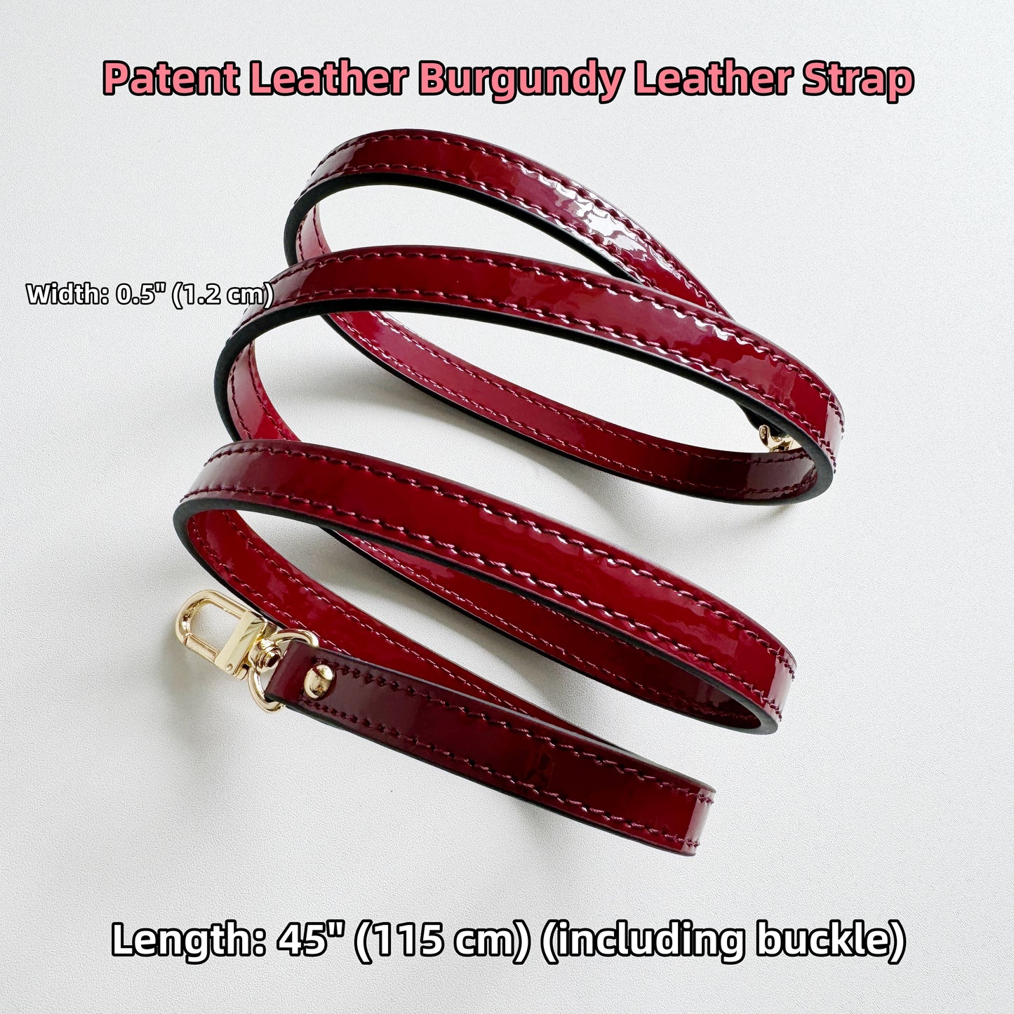 1.2CM Patent Leather Burgundy Bag Strap,High Quality smooth Leather Wrapping, Leather Shoulder Handbag Strap,Replacement Handle,A-60/JD-3388