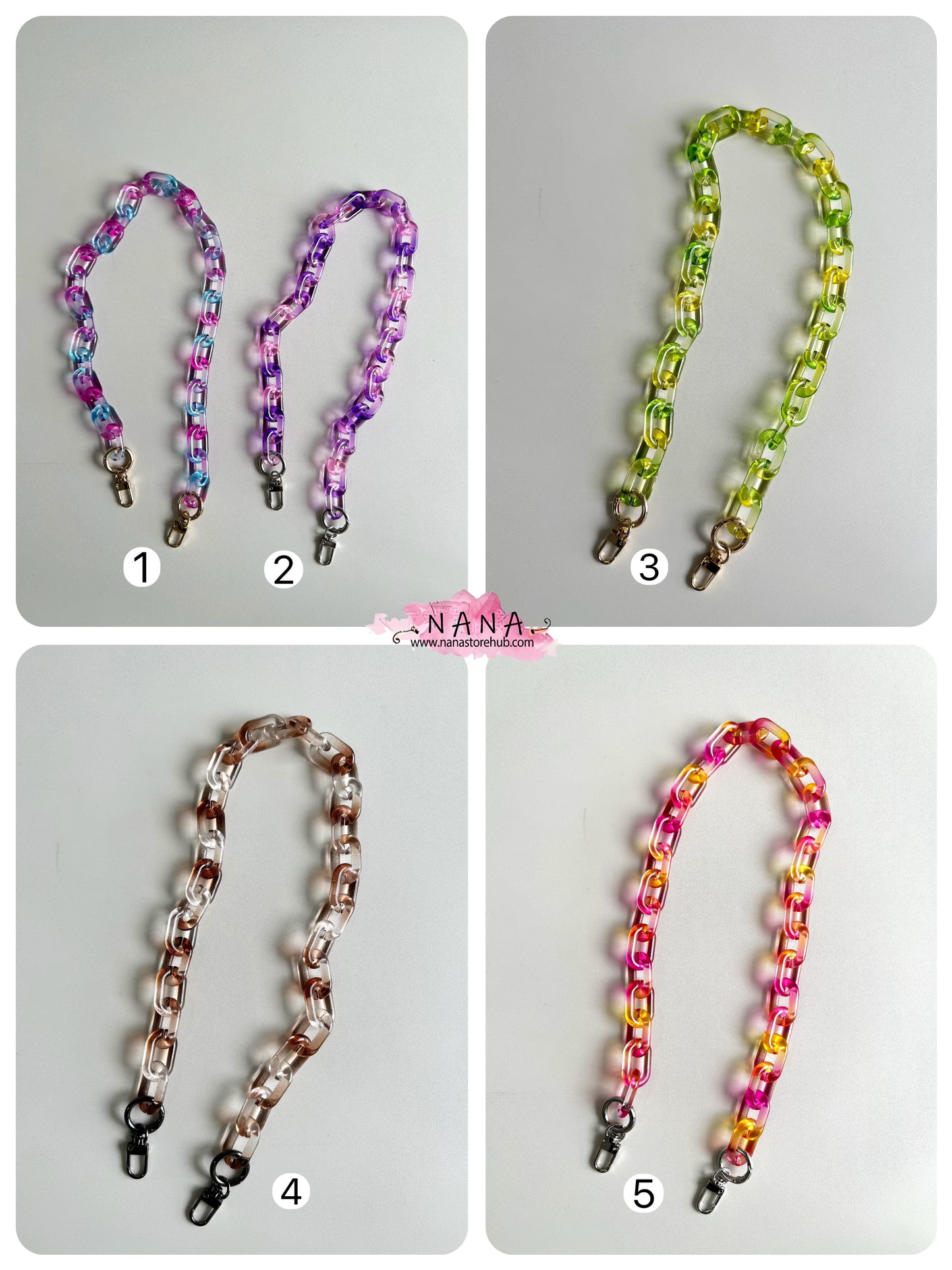 Rainbow Acrylic High Quality Purse Chain, Metal Shoulder Handbag Strap, Replacement Handle Chain, Metal Crossbody Bag Chain Strap LD-3739