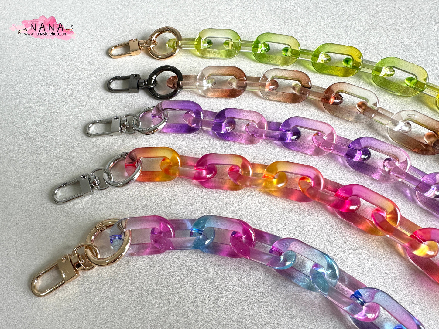 Rainbow Acrylic High Quality Purse Chain, Metal Shoulder Handbag Strap, Replacement Handle Chain, Metal Crossbody Bag Chain Strap LD-3739