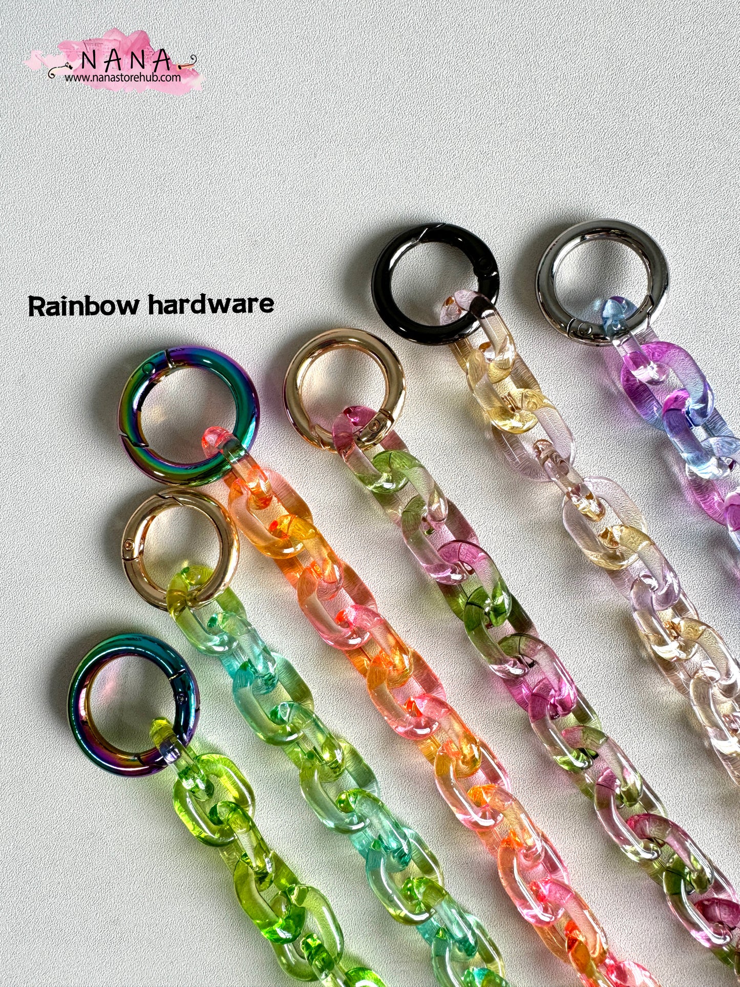 Rainbow Acrylic High Quality Purse Chain, Metal Shoulder Handbag Strap, Replacement Handle Chain, Metal Crossbody Bag Chain Strap LD-3740