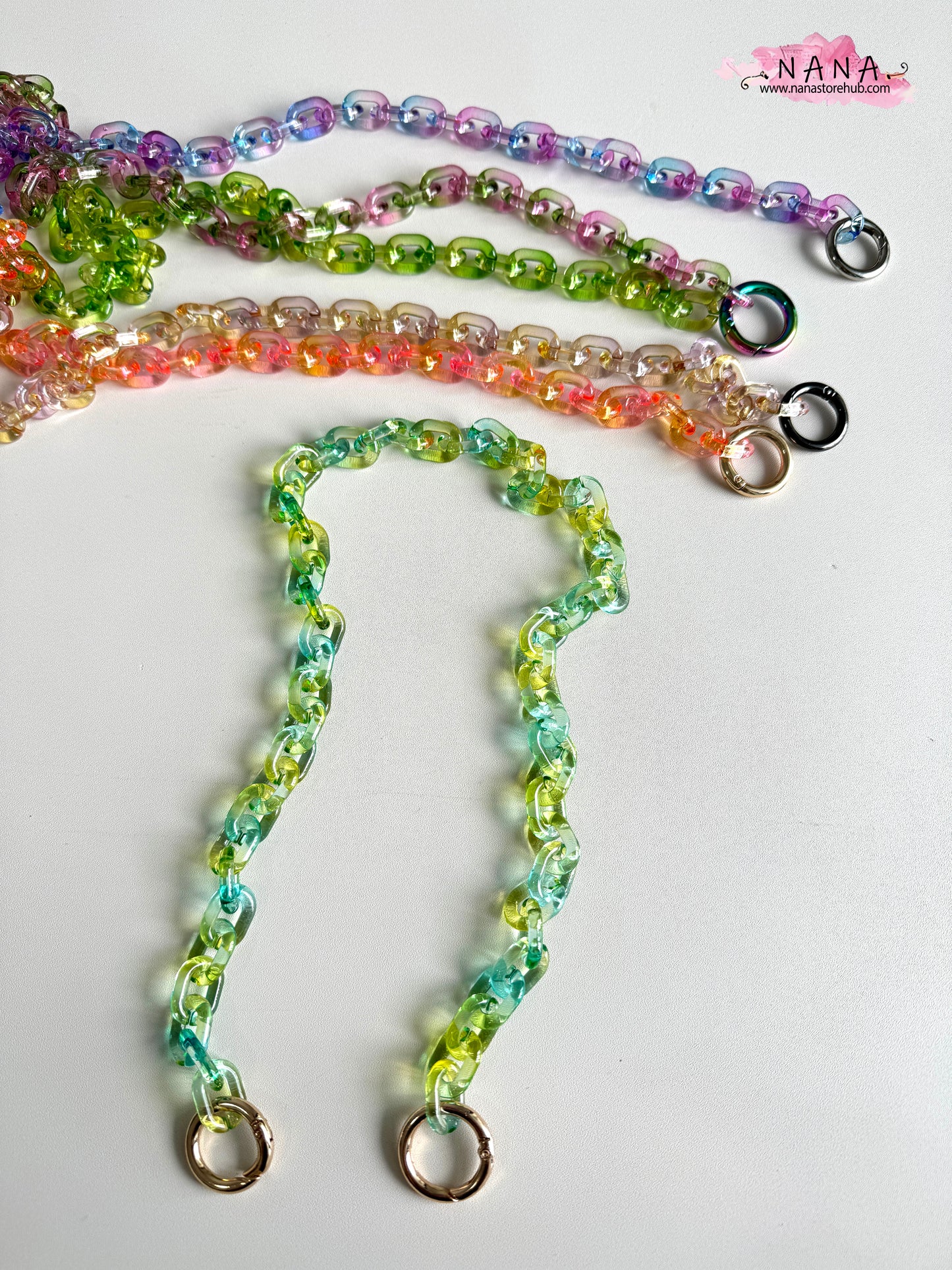 Rainbow Acrylic High Quality Purse Chain, Metal Shoulder Handbag Strap, Replacement Handle Chain, Metal Crossbody Bag Chain Strap LD-3740