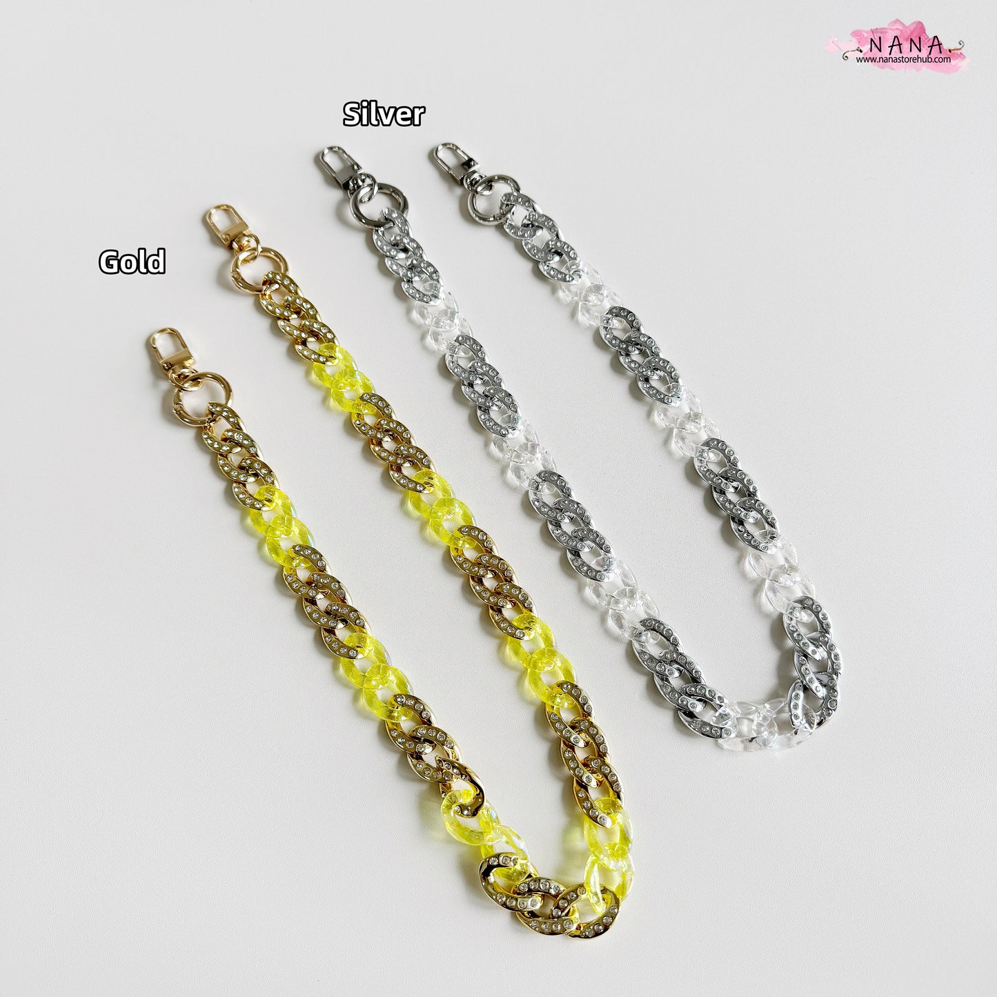 17x23 mm Gold/Silver Acrylic High Quality Purse Chain, Metal Shoulder Handbag Strap, Metal Crossbody Bag Chain Strap, LD-3847