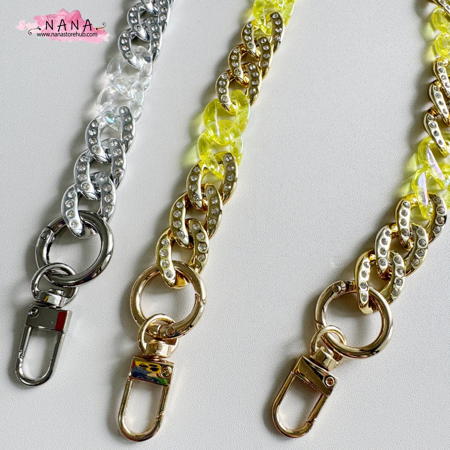 17x23 mm Gold/Silver Acrylic High Quality Purse Chain, Metal Shoulder Handbag Strap, Metal Crossbody Bag Chain Strap, LD-3847