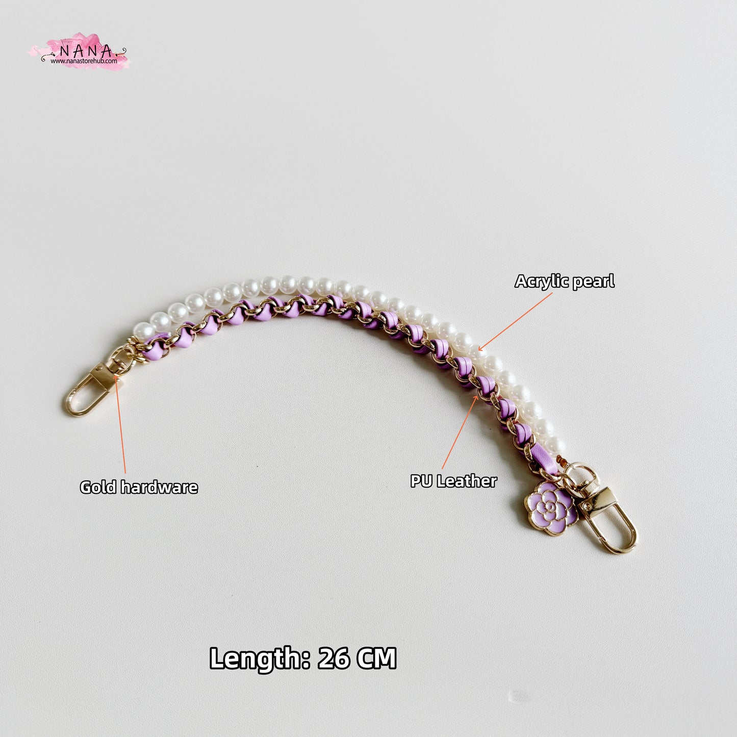 Pearl High Quality Purse Chain,Alloy and PU Leather, Metal Shoulder Handbag Strap, Bag Strap, Bag Accessories, JD-3849