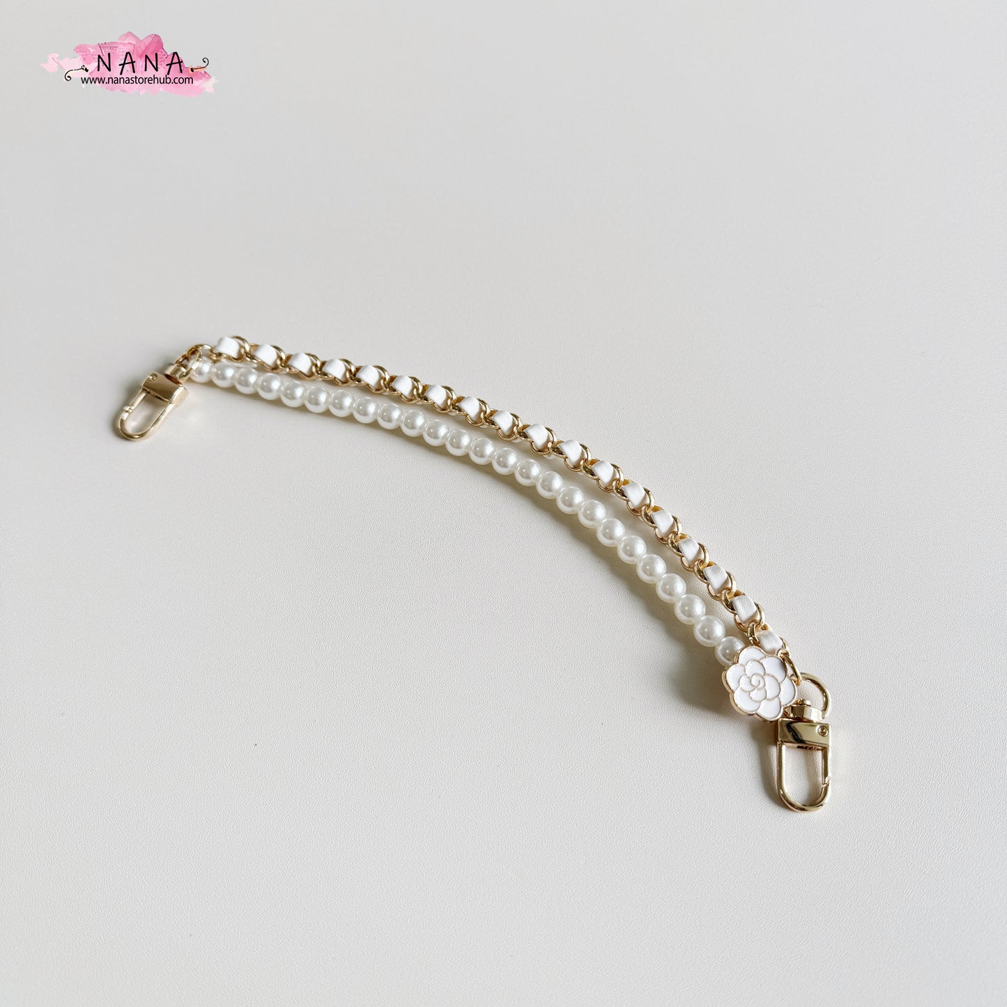 Pearl High Quality Purse Chain,Alloy and PU Leather, Metal Shoulder Handbag Strap, Bag Strap, Bag Accessories, JD-3849