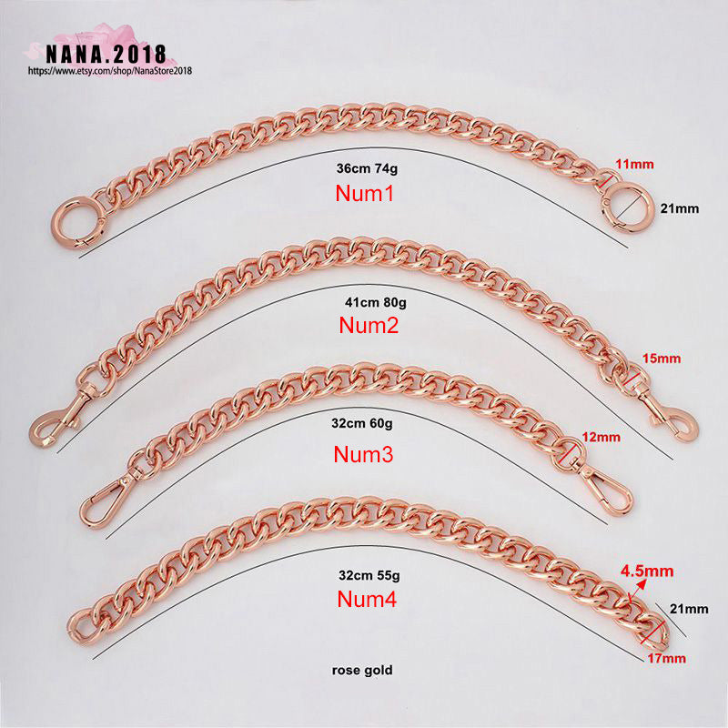 17MM, Rose gold High Quality Purse Chain, Metal Shoulder Handbag Strap, Replacement Handle Chain, Metal Crossbody Bag Chain Strap,JD-3857