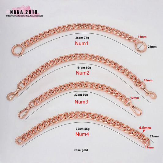 17MM, Rose gold High Quality Purse Chain, Metal Shoulder Handbag Strap, Replacement Handle Chain, Metal Crossbody Bag Chain Strap,JD-3857