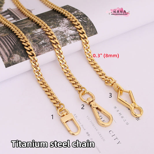 9mm 24K Gold Plated Titanium Steel High Quality Purse Chain, Metal Shoulder Handbag Strap,Bag Strap, Bag Accessories, Detachable,JD-573