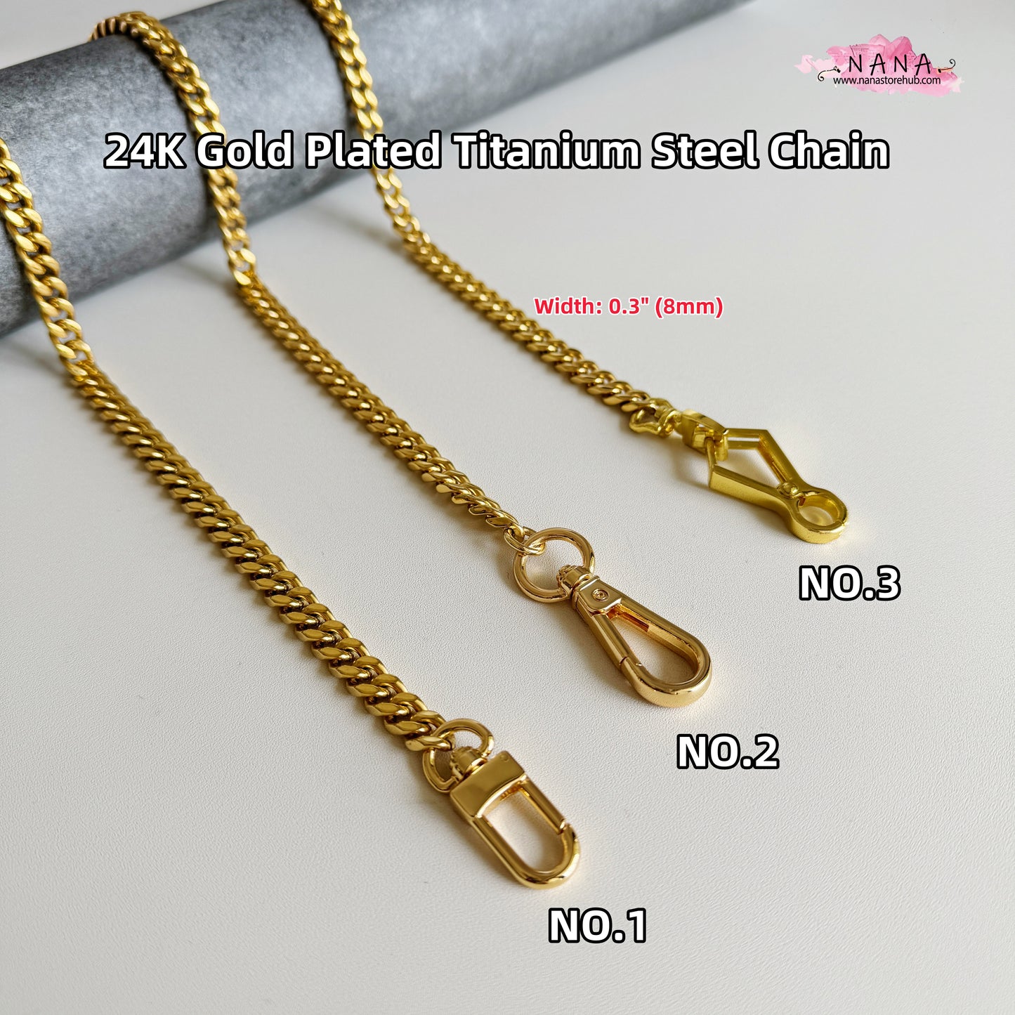 9mm 24K Gold Plated Titanium Steel High Quality Purse Chain, Metal Shoulder Handbag Strap,Bag Strap, Bag Accessories, Detachable,JD-573