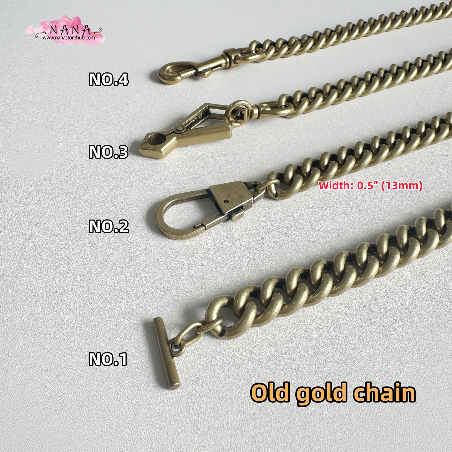 13mm Old Gold High Quality Full Copper Purse Chain Strap,Metal Shoulder Handbag Strap,Purse Replacement Chains,bag accessories, JD-626