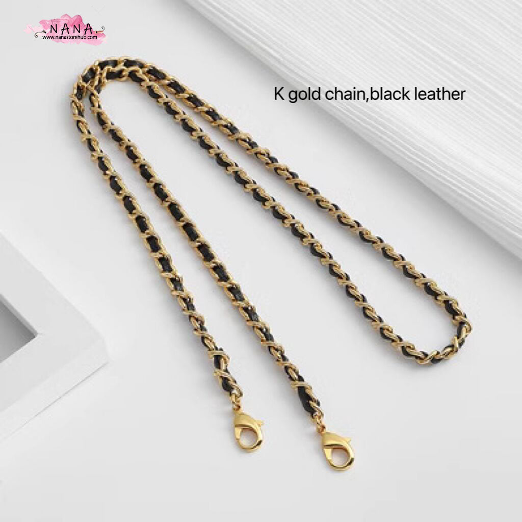 Premium 24K Gold-Plated Purse Chain, 8mm Copper and Caviar Leather Strap, Elegant Shoulder Handbag Accessory in 5 Colors, JD-65