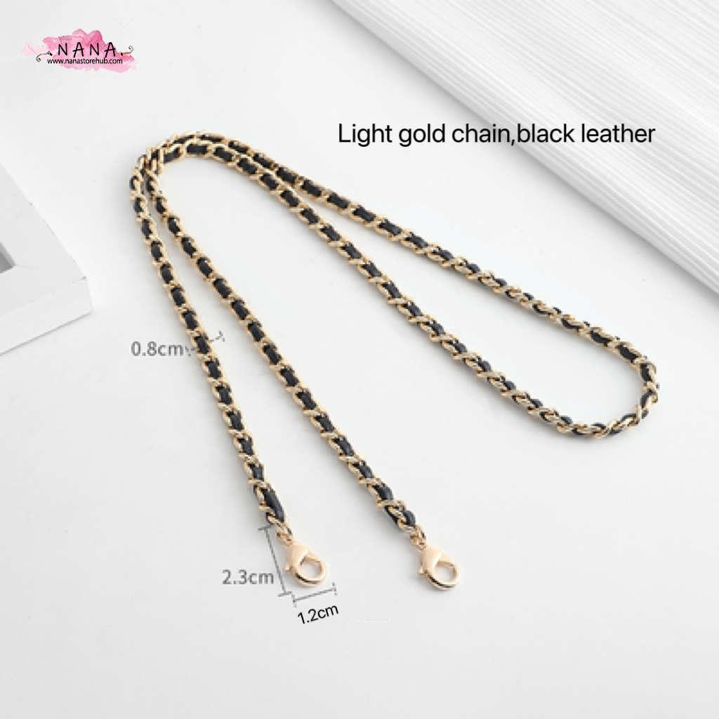 Premium 24K Gold-Plated Purse Chain, 8mm Copper and Caviar Leather Strap, Elegant Shoulder Handbag Accessory in 5 Colors, JD-65