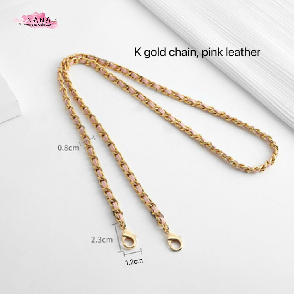 Premium 24K Gold-Plated Purse Chain, 8mm Copper and Caviar Leather Strap, Elegant Shoulder Handbag Accessory in 5 Colors, JD-65