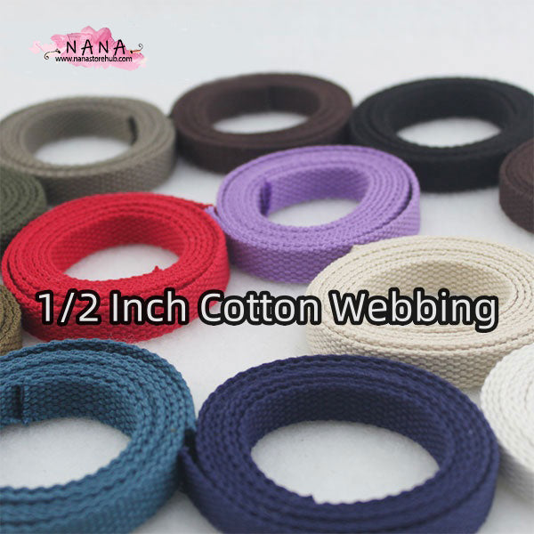 Cotton Webbing Strap, 15 Vibrant Colors, 1/2" Width - Heavy Duty Material for Tote Bag Handles and Upholstery Projects ,JD-792