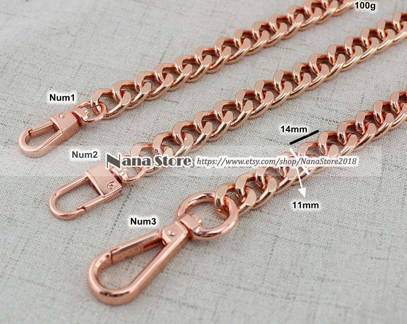 11MM, Rose gold High Quality Purse Chain, Metal Shoulder Handbag Strap, Replacement Handle Chain, Metal Crossbody Bag Chain Strap,JD-869