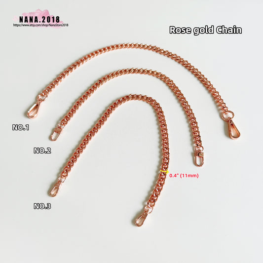 11MM, Rose gold High Quality Purse Chain, Metal Shoulder Handbag Strap, Replacement Handle Chain, Metal Crossbody Bag Chain Strap,JD-869