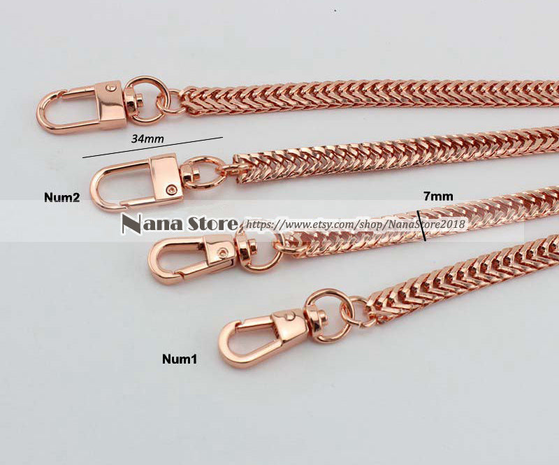 7MM, Rose gold High Quality Purse Chain, Metal Shoulder Handbag Strap, Replacement Handle Chain, Metal Crossbody Bag Chain Strap,JD-870