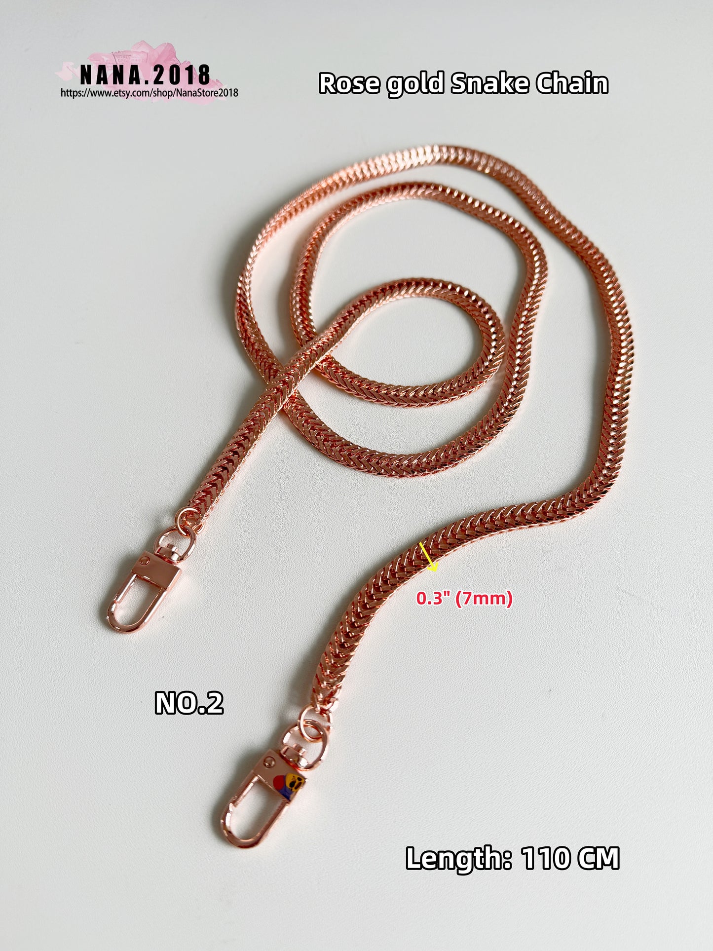 7MM, Rose gold High Quality Purse Chain, Metal Shoulder Handbag Strap, Replacement Handle Chain, Metal Crossbody Bag Chain Strap,JD-870