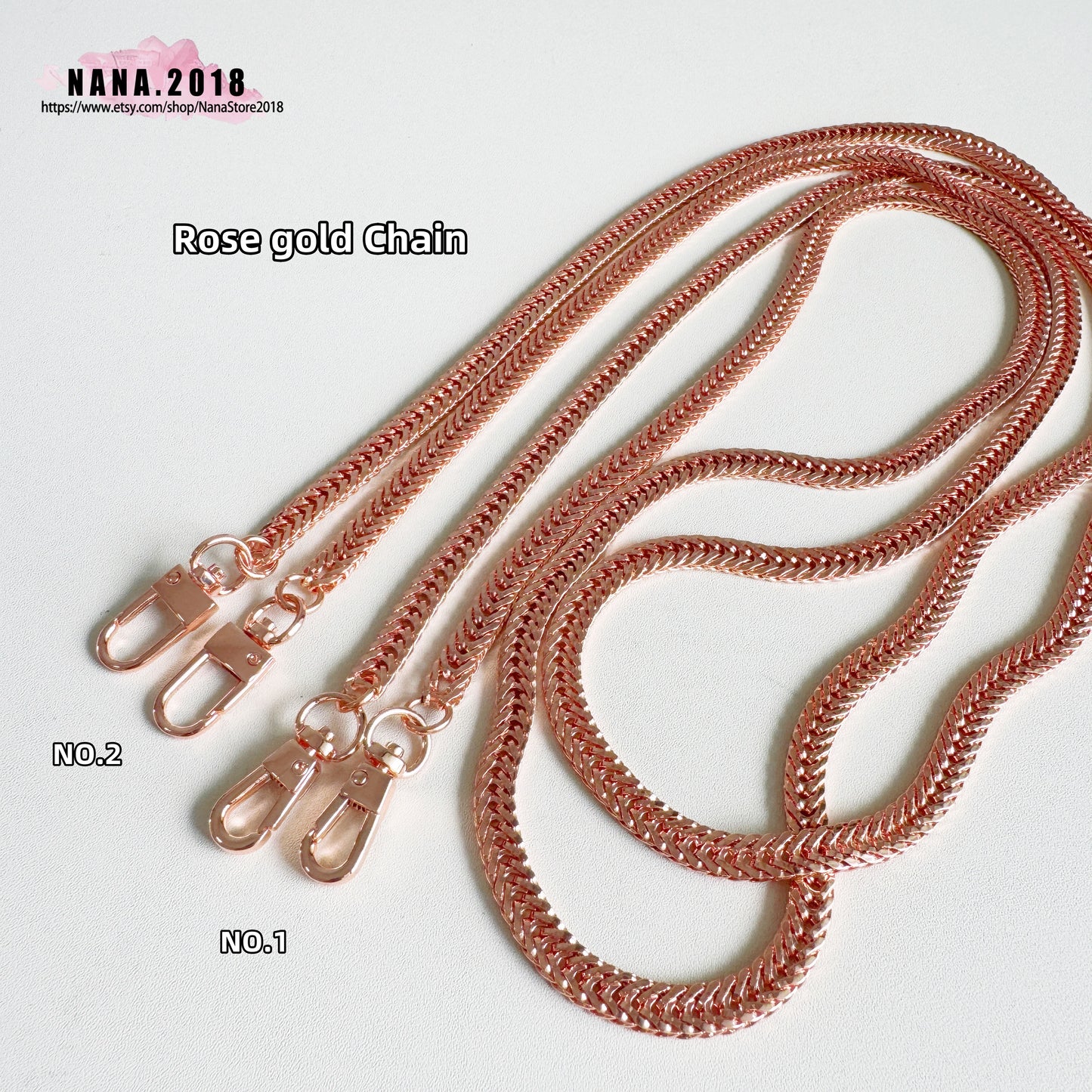 7MM, Rose gold High Quality Purse Chain, Metal Shoulder Handbag Strap, Replacement Handle Chain, Metal Crossbody Bag Chain Strap,JD-870