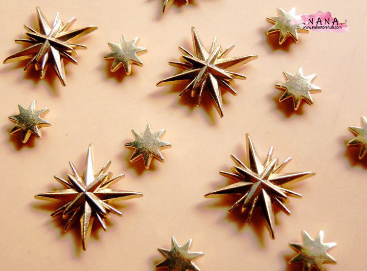 PACK of 5 Metal Gold Stars Rivets Studs Leather Studs Leather Craft Decorative Rivet, M-082