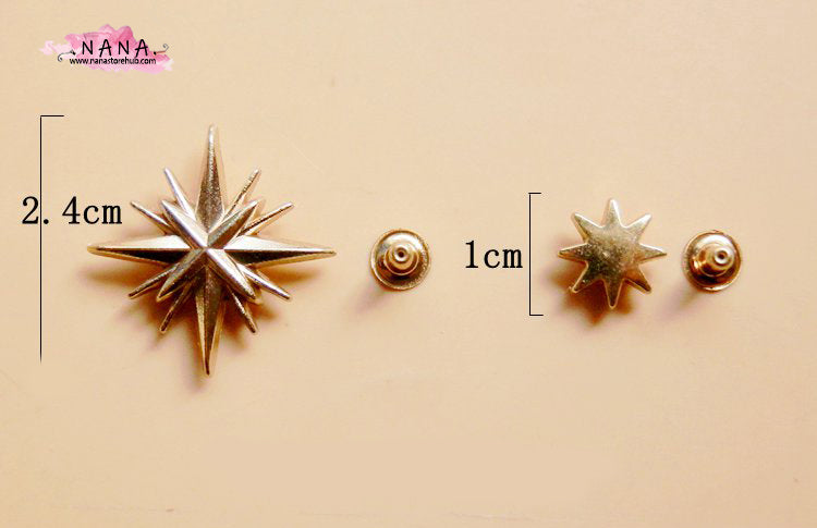 PACK of 5 Metal Gold Stars Rivets Studs Leather Studs Leather Craft Decorative Rivet, M-082