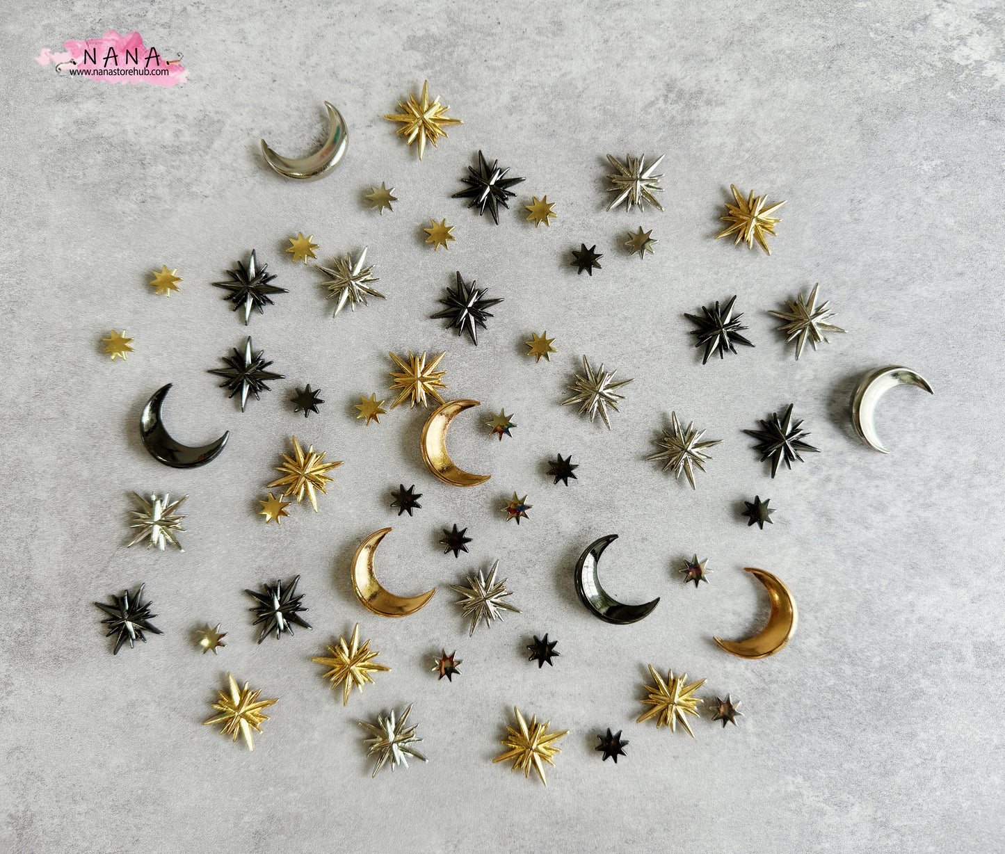 PACK of 5 Metal Gold Stars Rivets Studs Leather Studs Leather Craft Decorative Rivet, M-082