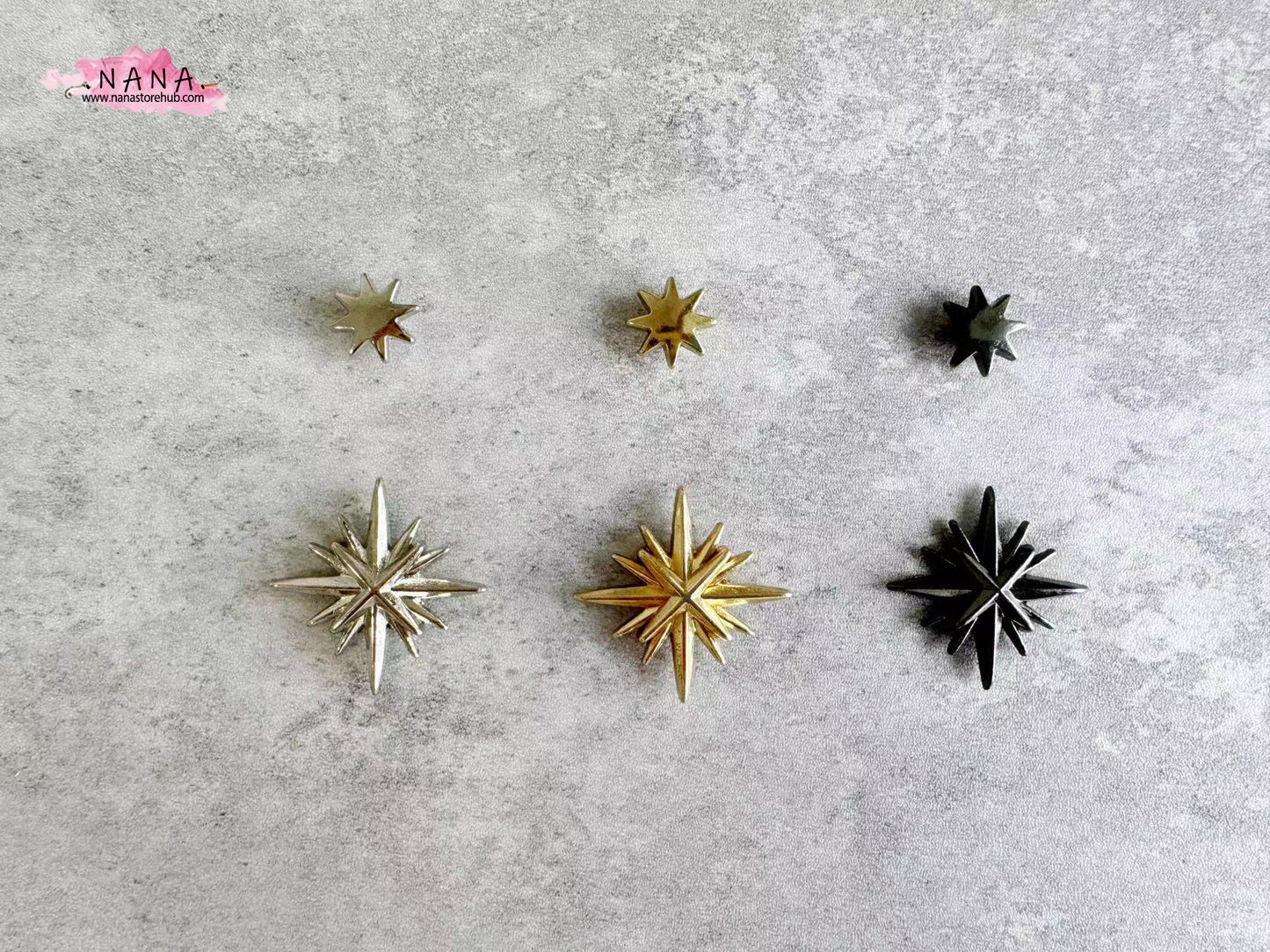 PACK of 5 Metal Gold Stars Rivets Studs Leather Studs Leather Craft Decorative Rivet, M-082