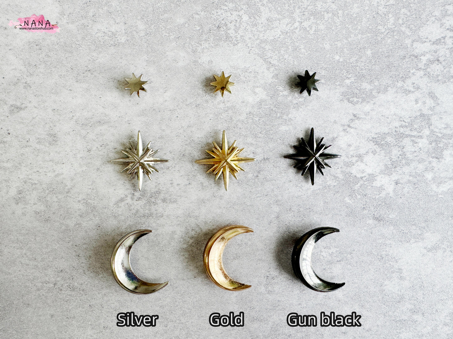 PACK of 5 Metal Gold Stars Rivets Studs Leather Studs Leather Craft Decorative Rivet, M-082