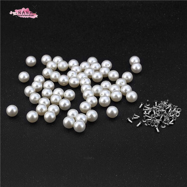 PACK of 50 Half-hole White Acrylic Pearl Rivets Studs Leather Studs Leather Craft Decorative Rivet, M-170