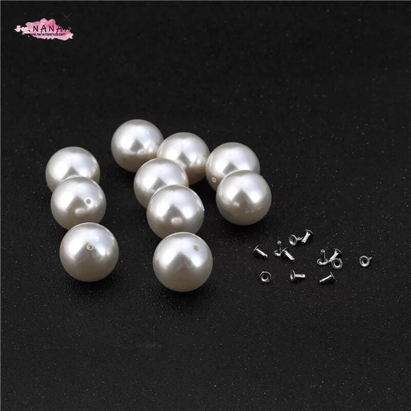 PACK of 50 Half-hole White Acrylic Pearl Rivets Studs Leather Studs Leather Craft Decorative Rivet, M-170