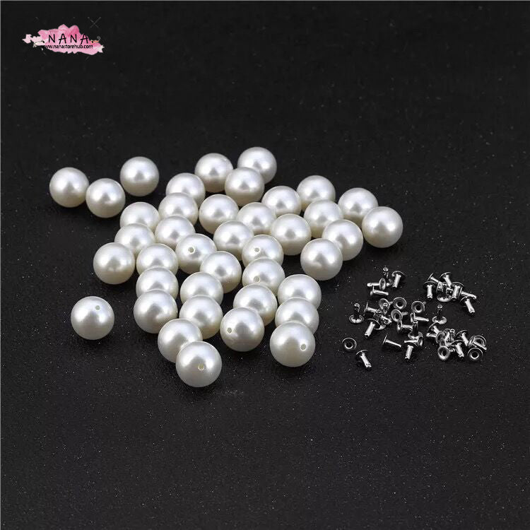 PACK of 50 Half-hole White Acrylic Pearl Rivets Studs Leather Studs Leather Craft Decorative Rivet, M-170