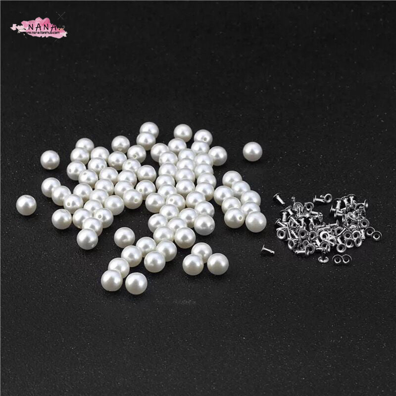 PACK of 50 Half-hole White Acrylic Pearl Rivets Studs Leather Studs Leather Craft Decorative Rivet, M-170