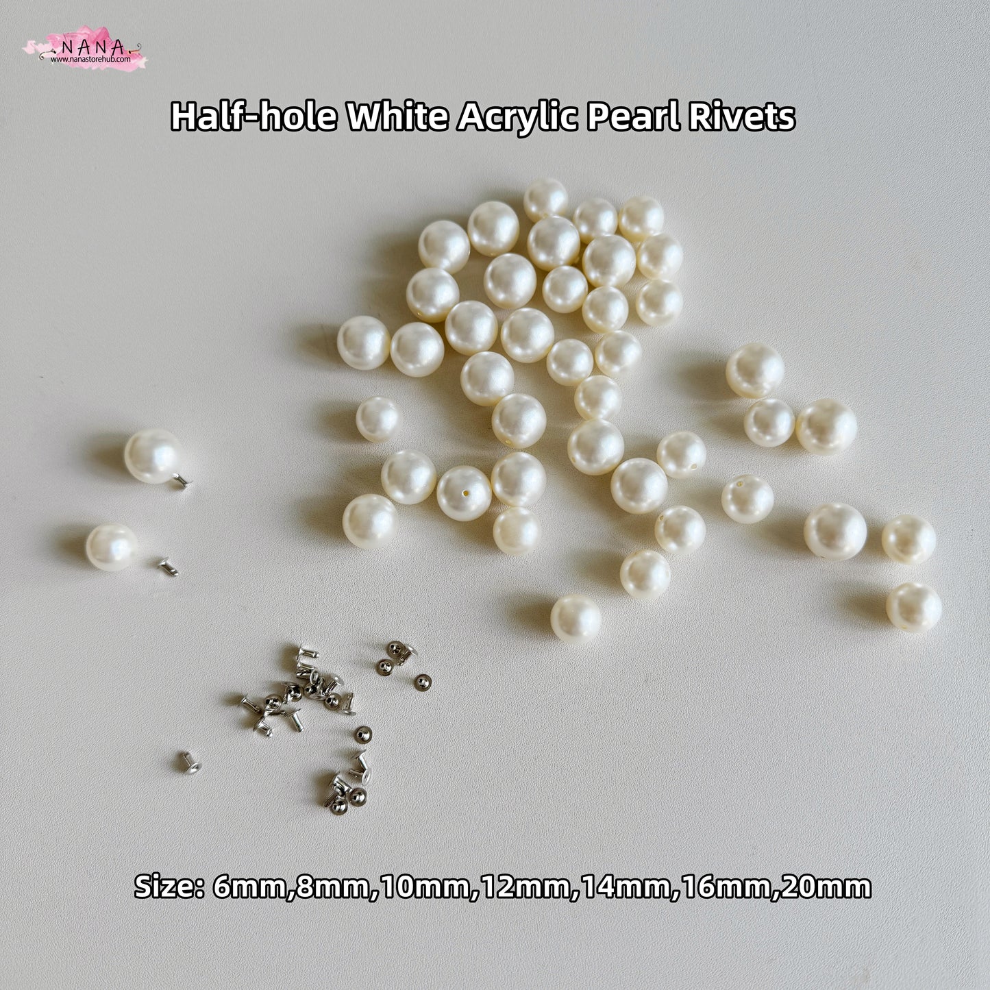 PACK of 50 Half-hole White Acrylic Pearl Rivets Studs Leather Studs Leather Craft Decorative Rivet, M-170