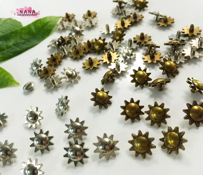 PACK of 10 Metal Brass Sun Rivets Studs Leather Studs Leather Craft Decorative Rivet, M-248