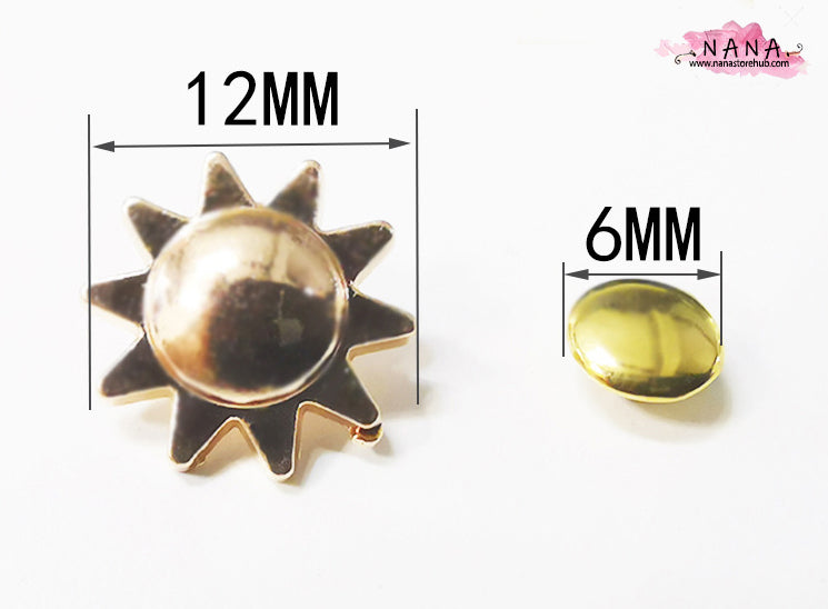 PACK of 10 Metal Brass Sun Rivets Studs Leather Studs Leather Craft Decorative Rivet, M-248