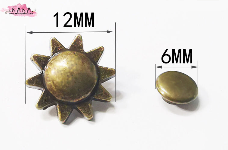 PACK of 10 Metal Brass Sun Rivets Studs Leather Studs Leather Craft Decorative Rivet, M-248