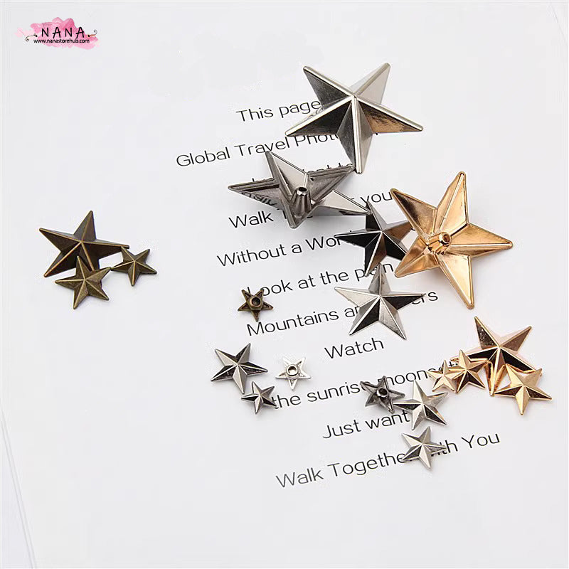 PACK of 5 Metal Gold Stars Rivets Studs Leather Studs Leather Craft Decorative Rivet, M-265