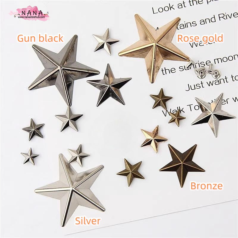 PACK of 5 Metal Gold Stars Rivets Studs Leather Studs Leather Craft Decorative Rivet, M-265