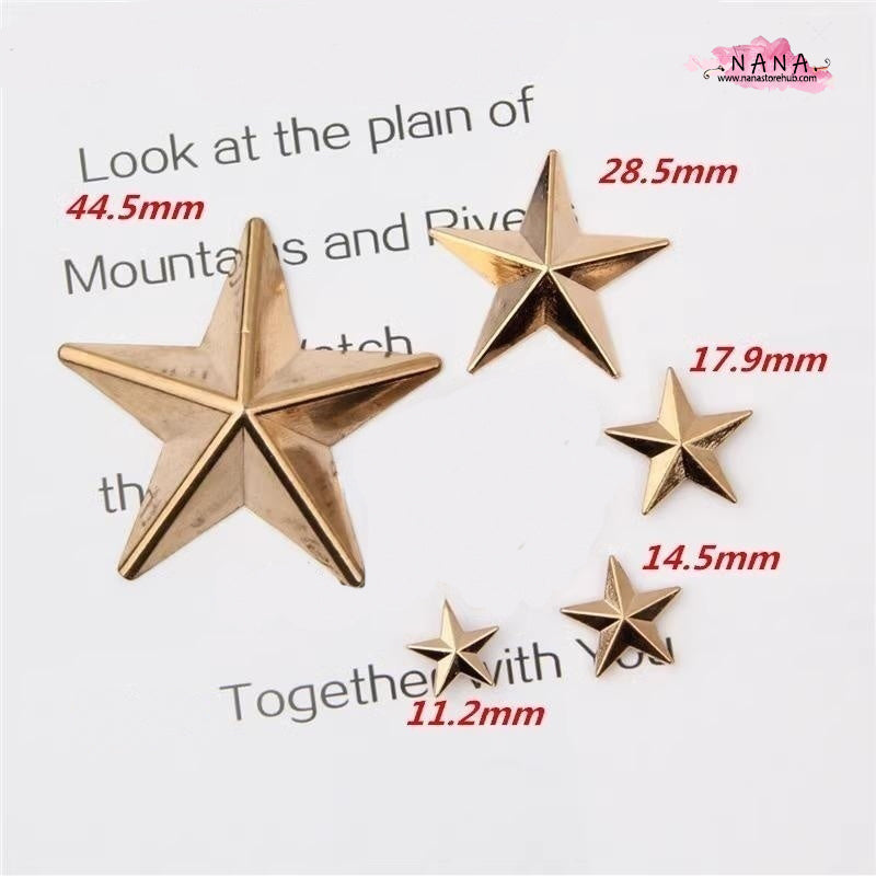 PACK of 5 Metal Gold Stars Rivets Studs Leather Studs Leather Craft Decorative Rivet, M-265